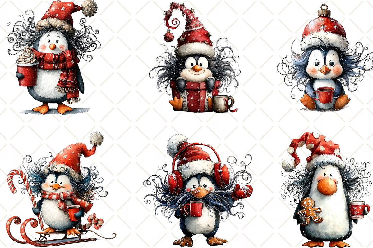 Quirky Christmas Penguin Clipart, an Illustration by Black Bird Studio (Photo 6 of 6)