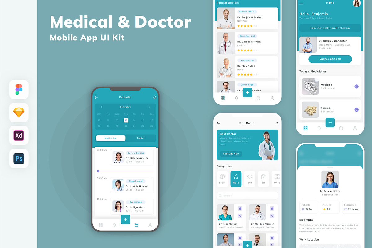 Medical & Doctor Mobile App UI Kit, an UI Kit Template by uicube