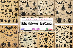 Retro Halloween on Tan Canvas, a Background Graphic by Printable Treasure