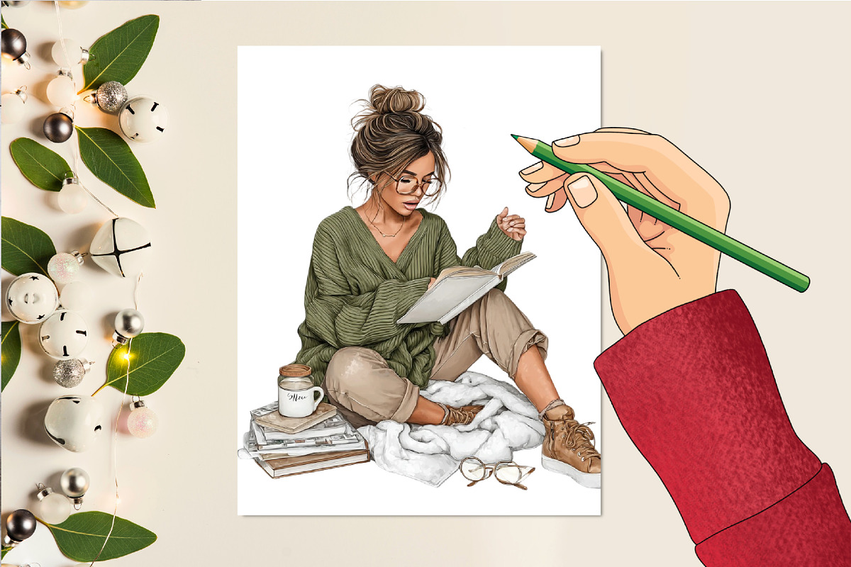 Cozy Reading Watercolor Clipart Set, an Illustration by DreamCafeArt (Photo 4 of 6)