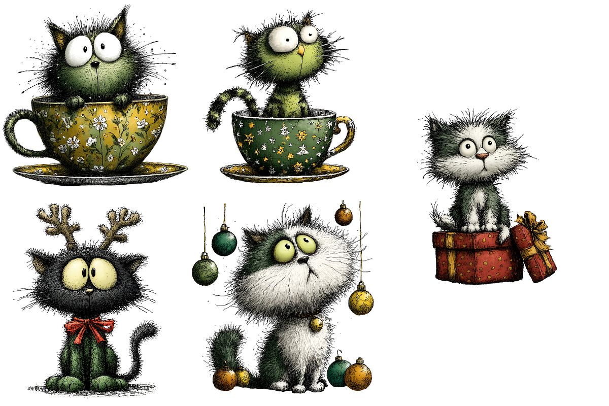 Christmas cat clipart, an Illustration by Designworld (Photo 4 of 5)
