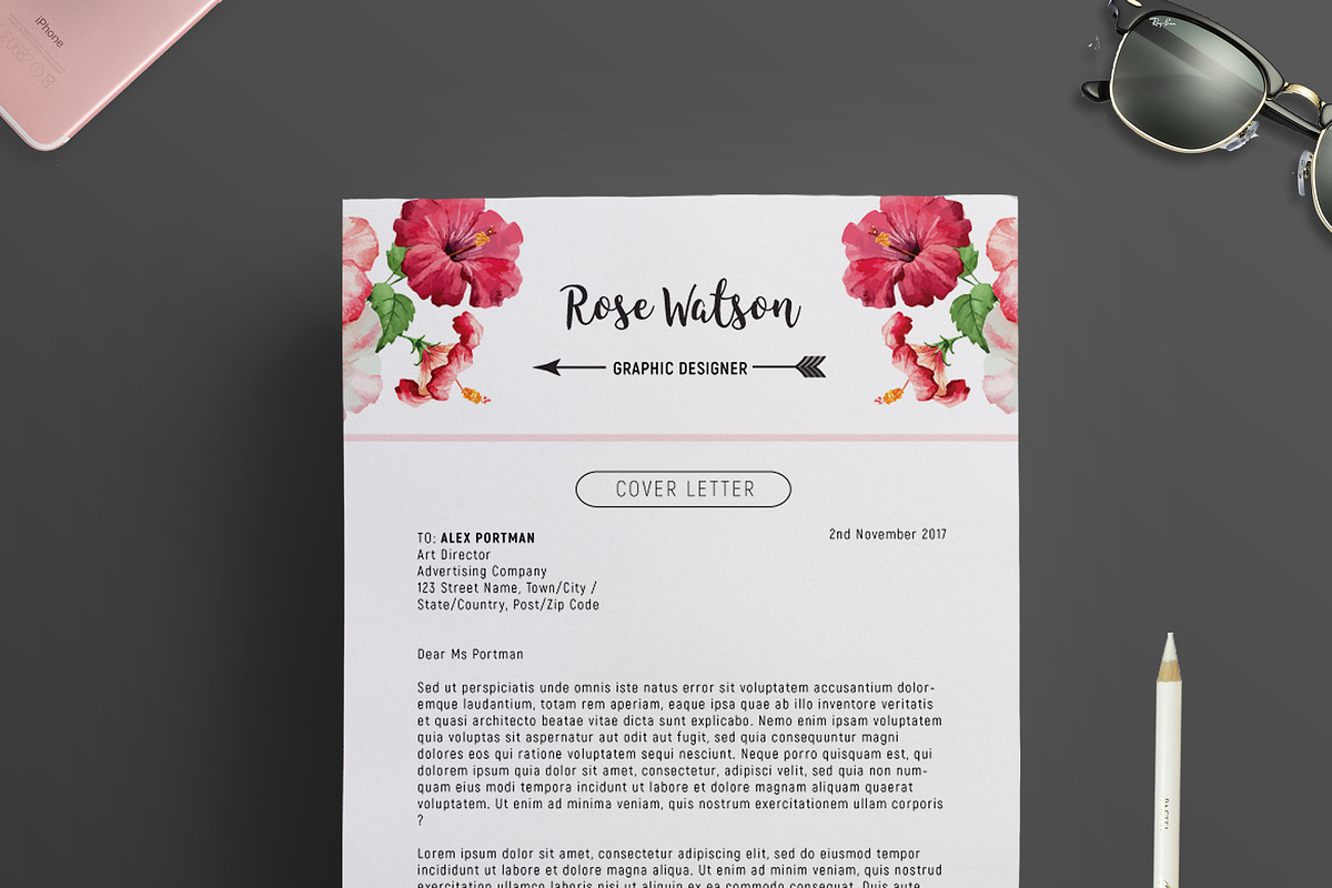 Watercolor Elegant Flower Resume G, a Resume Template by Showy68 Template (Photo 4 of 5)
