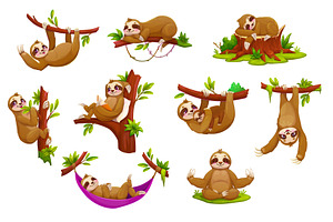 Cartoon lazy sloth animals, an Animal Illustration by Vector Tradition