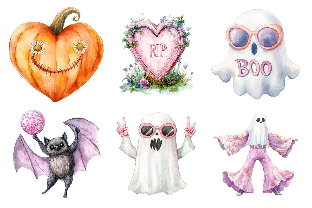 Pink Retro Halloween Clipart Bundle, an Illustration by Daily.Designs (Photo 3 of 5)