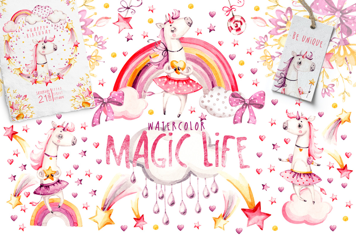 Unicorns Life. Watercolor collection, an Animal Illustration by UlitkaStudio (Photo 1 of 29)