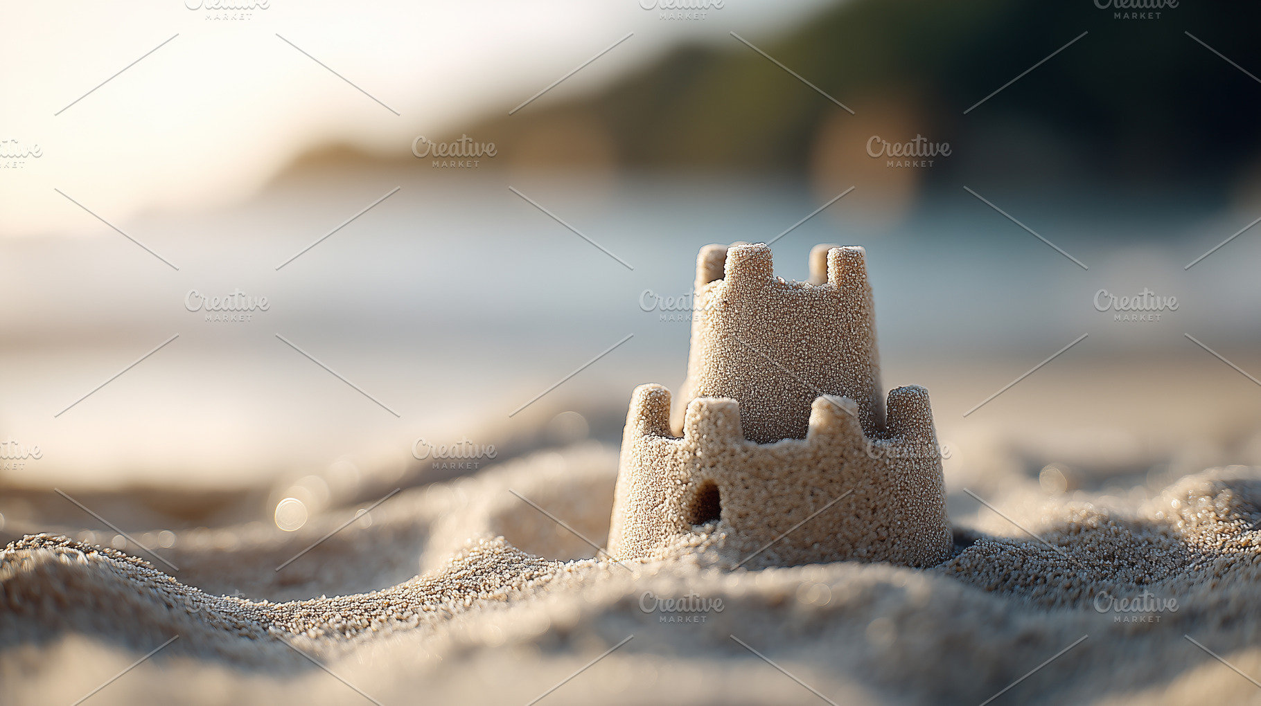 Small sandcastle on a sunlit beach, a Nature Photo by MistyDay