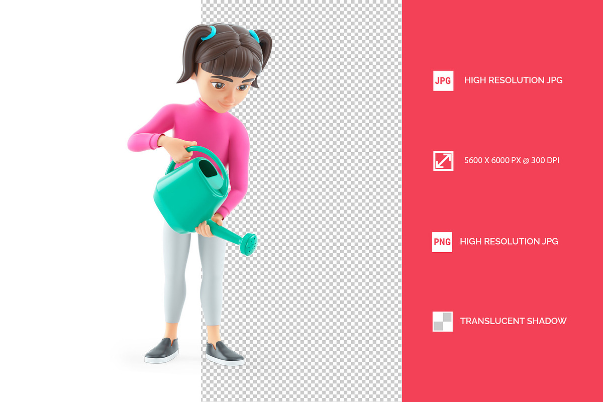 3D Girl Using Watering Can, a Person Illustration by 3DMask