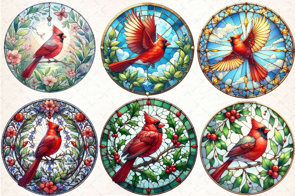 Round Cardinal Stained Glass Clipart, an Illustration by DreamCafeArt (Photo 3 of 5)