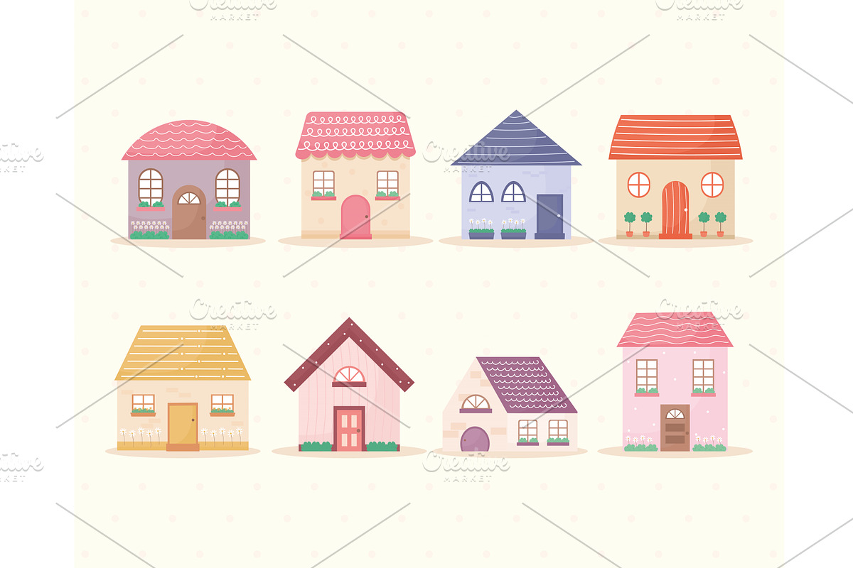 eight colored houses, an Object Illustration by studiogstock