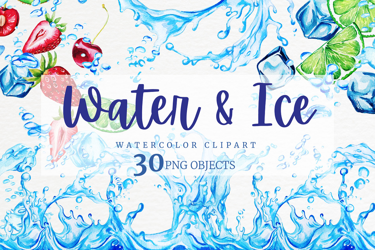 Water Splashes Ice Watercolor, an Object Graphic by JSolomatina (Photo 1 of 6)
