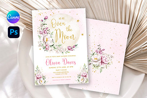 Over the Moon Baby Shower Invitation, an Invitation Template by SvetaArtStore