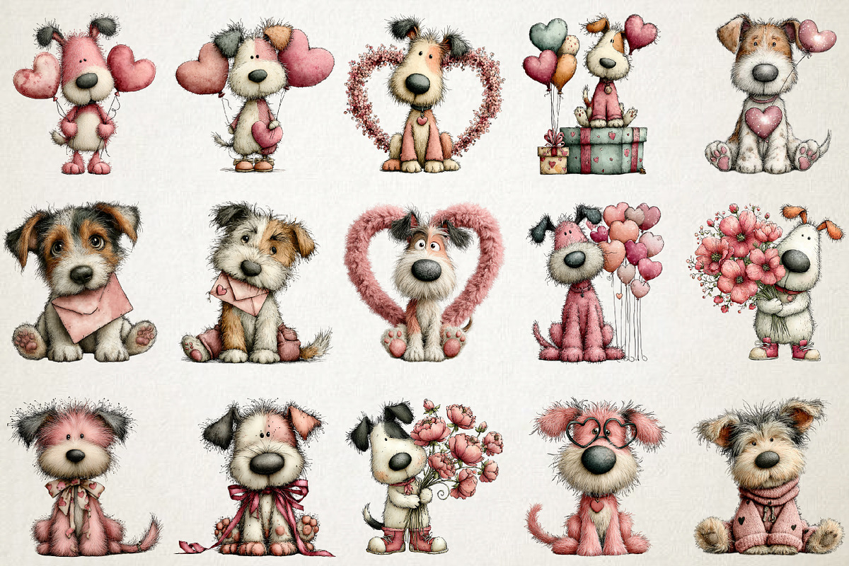 Whimsical Valentine Dog Clipart Set, an Animal Illustration by RobertsArt (Photo 5 of 6)