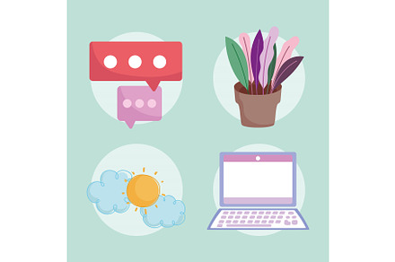 set laptop plant, an Object Illustration by studiogstock