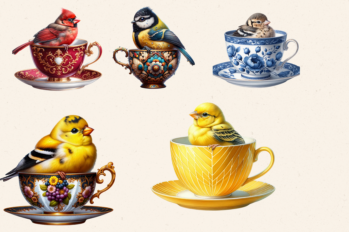 BIRDS IN TEACUP CLIPART PACK, an Animal Illustration by Daring Digies (Photo 4 of 7)