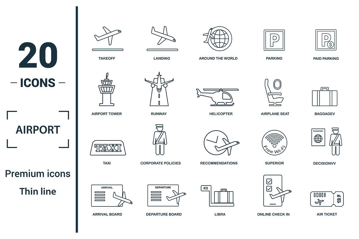 Airport Line Icon Set, an Object Graphic by Aimagenarium@gmail.com (Photo 1 of 3)