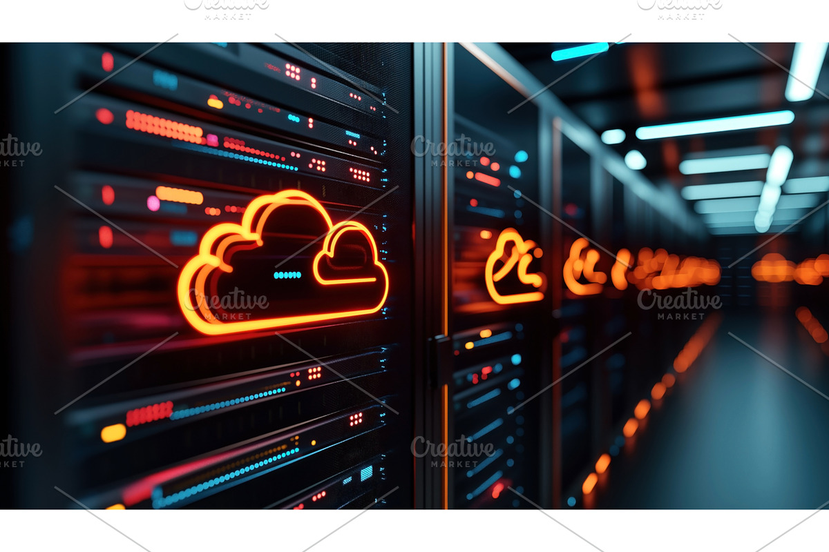 Close-up view of cloud computing, a Technology Illustration by Sergey Kotenev