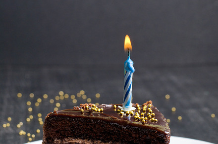 A piece chocolate cake containing food, cake, and sweet