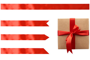 Kraft paper gift box tied with red satin ribbon with bow and set, a Holiday Photo by ndanko