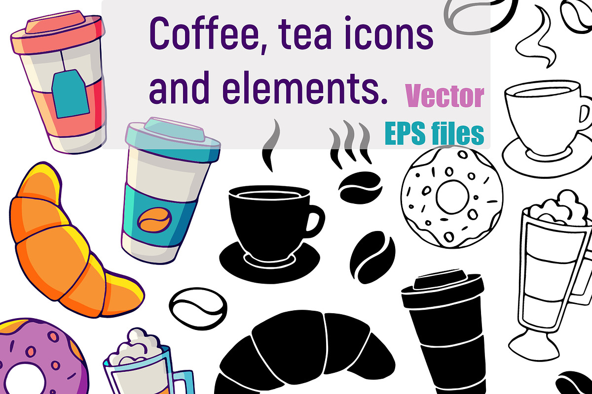 Vector coffee and tea elements, a Food Illustration by Olha's watercolor (Photo 1 of 6)