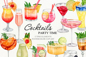 Watercolor cocktails set