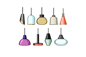 pendant lights set cartoon vector, an Object Illustration by pikepicture
