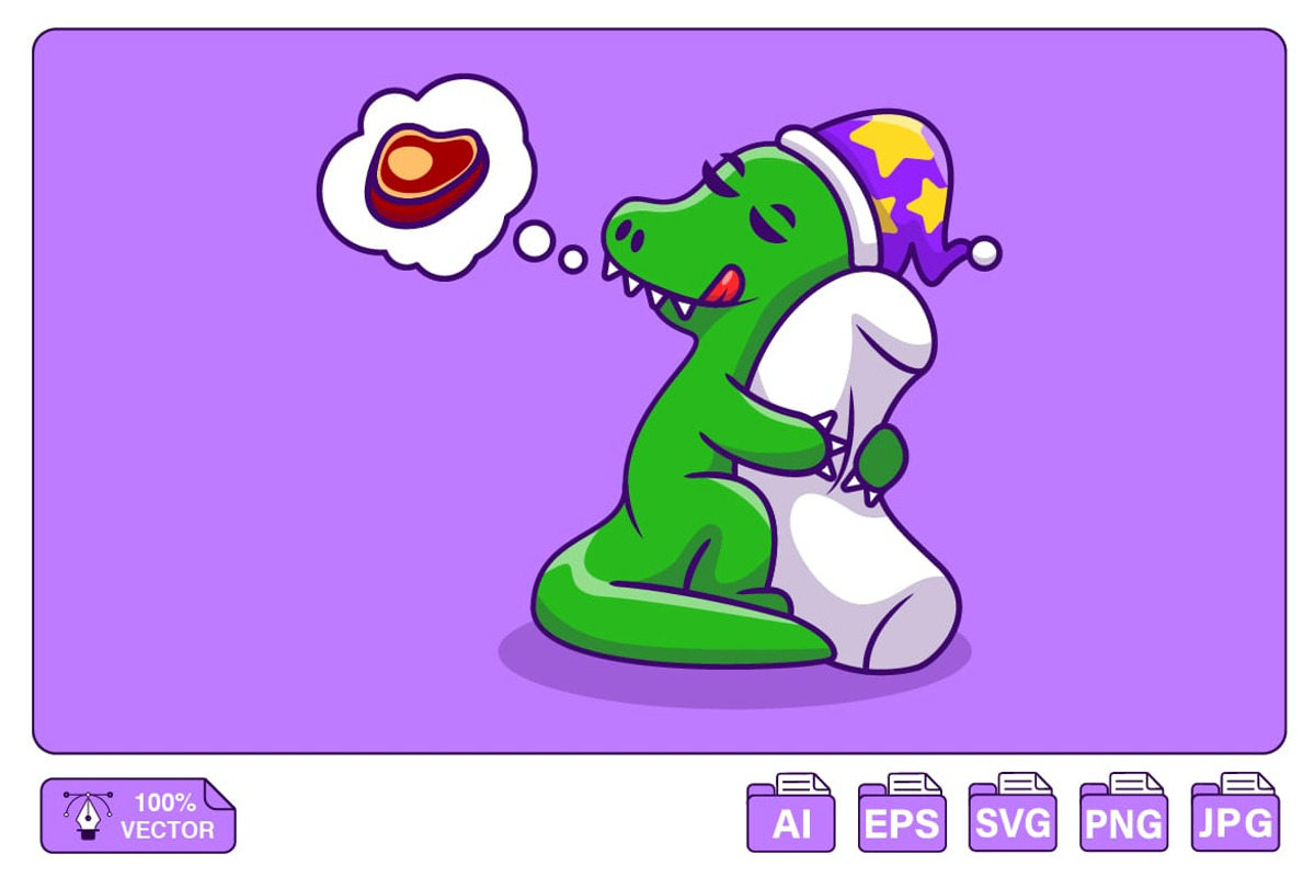 Cute Sleeping Dino Hug Pillow, an Animal Illustration by Artstorystudio (Photo 1 of 3)