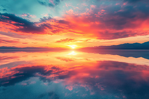 Reflection in calm water of orange, a Nature Photo by MistyDay