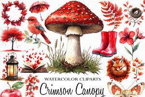 Watercolor Crimson Canopy Clipart, an Illustration by Craft Nest
