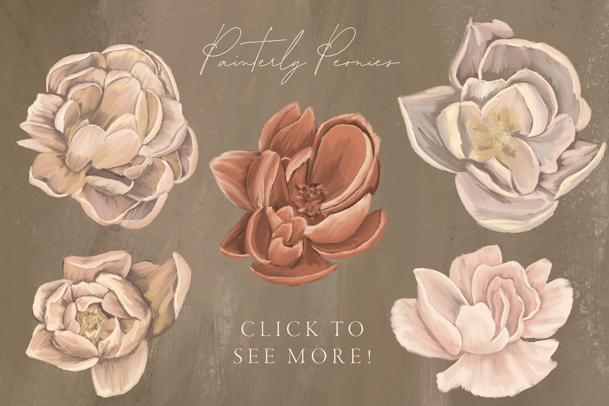Still Life Painterly Oil Peonies, a Texture Illustration by One and Only Paper (Photo 3 of 9)