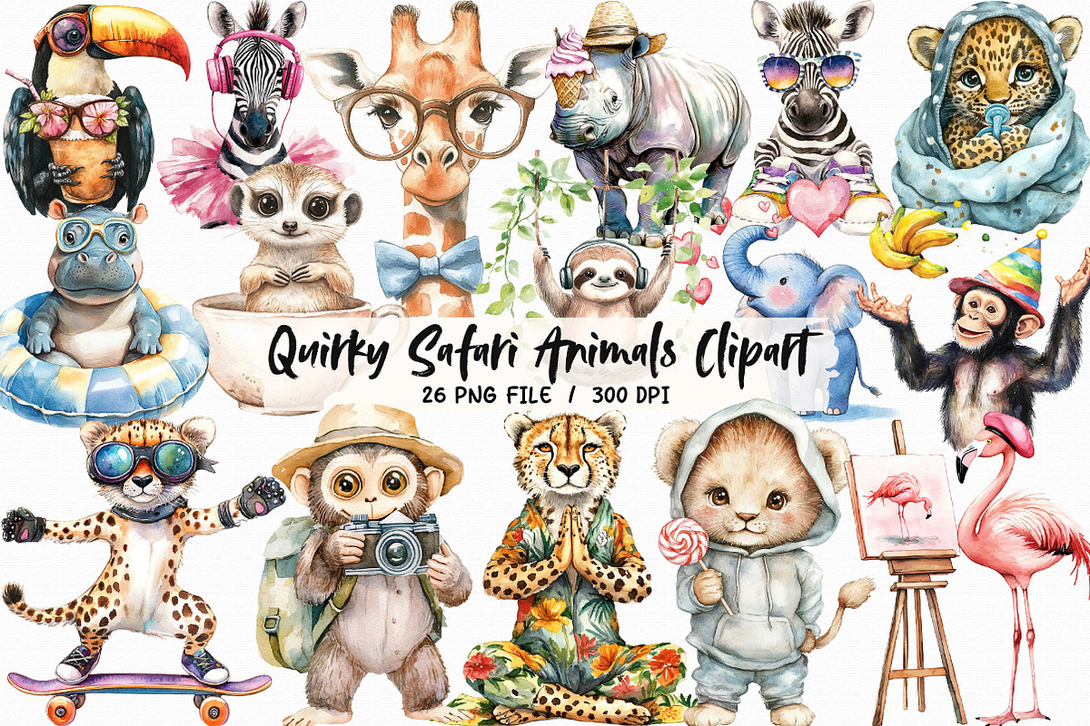 Quirky Safari Animals Clipart, a Graphic by Libby Wishes (Photo 1 of 7)