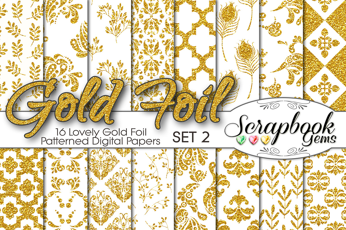 Gold Foil Pattern Digital Papers, a Pattern Graphic by Scrapbook Gems (Photo 1 of 3)