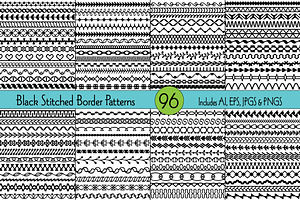 Black Stitched Border Patterns, an Object Graphic by Melissa Held Designs