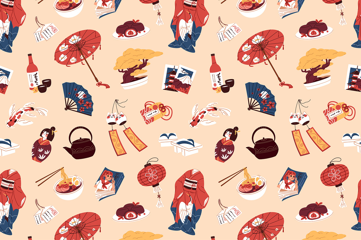 Japan culture items set, backgrounds, an Object Illustration by PaperTrident (Photo 5 of 5)