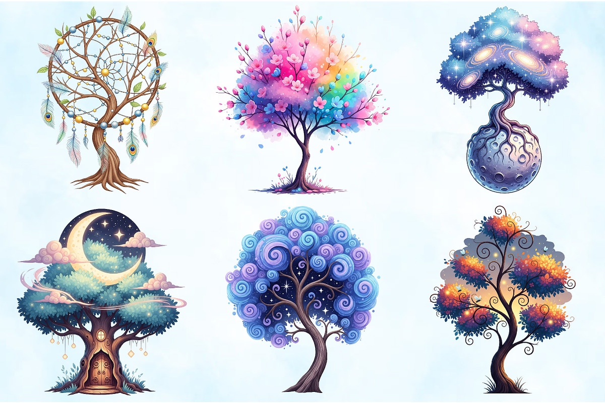 Dreaming Tree Watercolor Clipart, an Illustration by Craft Nest (Photo 4 of 8)