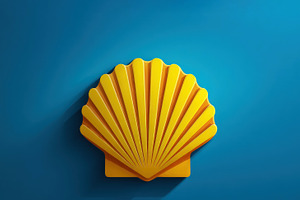 Yellow scallop shell icon on blue background with long shadow an, an Animal Photo by José Manuel Gelpi