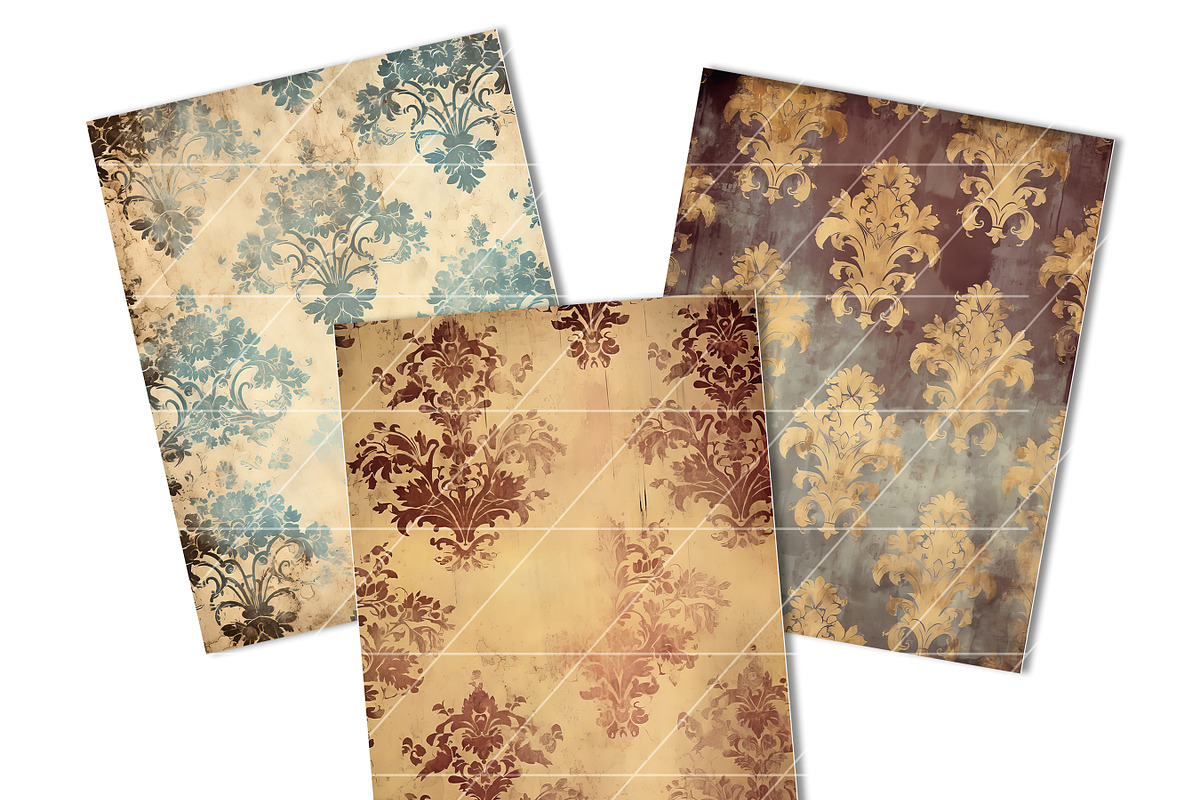 Vintage Grungy Damask Digital Paper, a Background Graphic by BusyDaydesign (Photo 4 of 9)