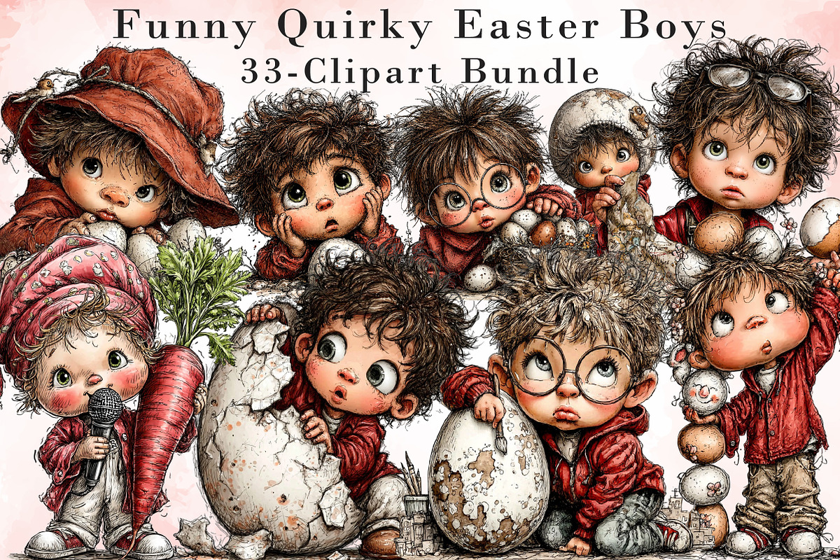 Funny Quirky Easter Boys Clipart Bun, an Illustration by Libby Wishes (Photo 1 of 7)