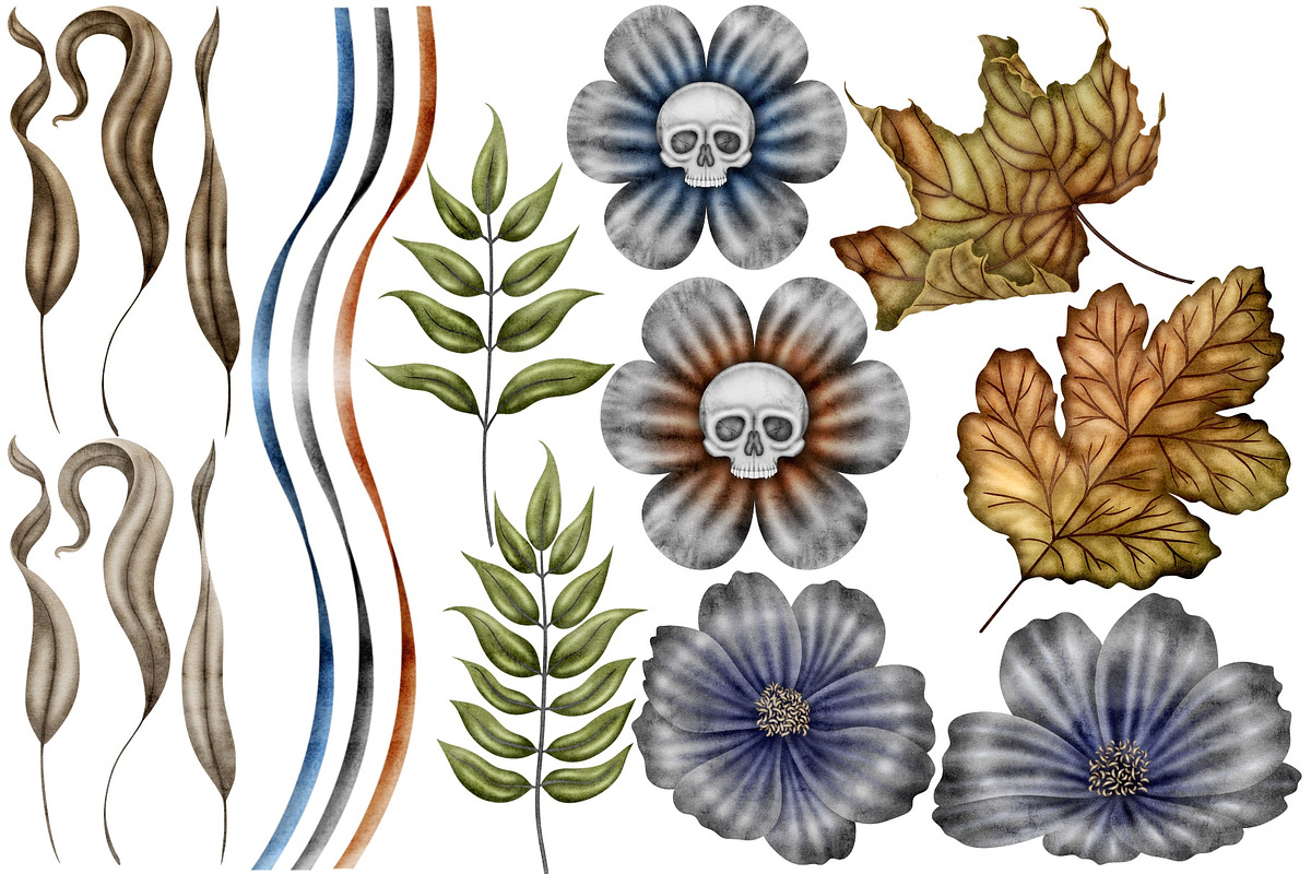 Halloween Botanicals Clipart set., a Seasonal Illustration by Happy Sloth Graphics (Photo 4 of 16)