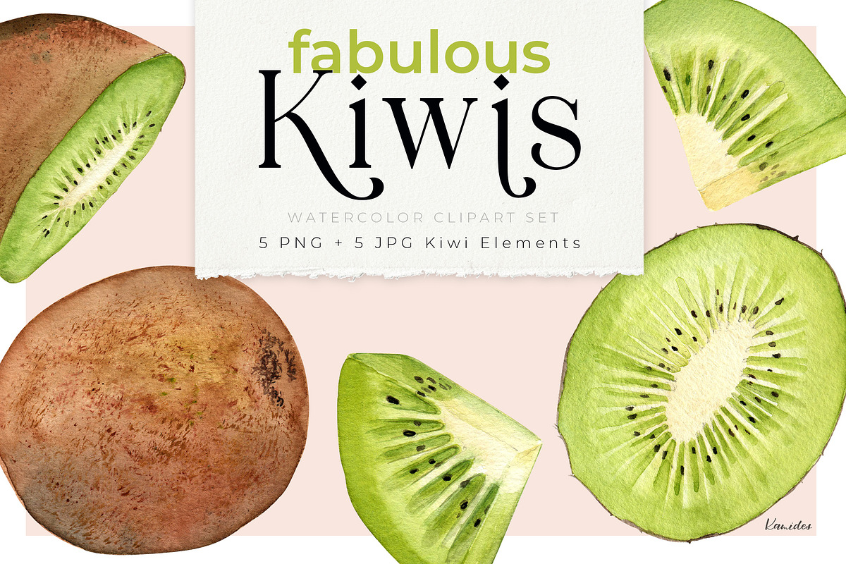 Watercolor KIWI Fruit Clipart PNGs, an Illustration by Kamides (Photo 1 of 4)