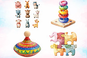 Watercolor Wooden Toys Clipart PNG, an Illustration by Canvas Craft (Thumbnail 2 of 5)