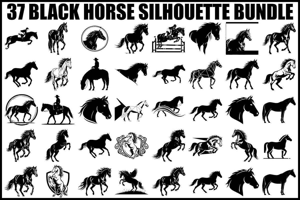 Black Horse Silhouette Bundle, an Illustration by jahid234 (Photo 1 of 31)