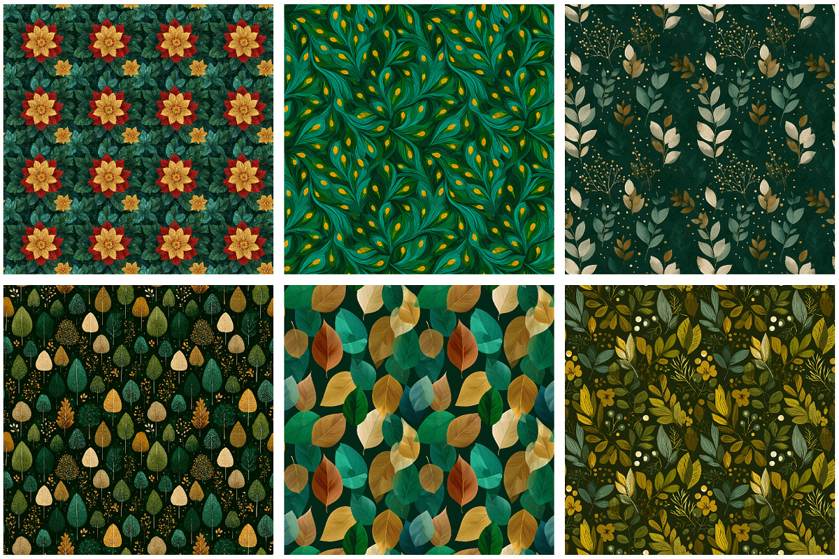Green Autumn Seamless Digital paper, a Pattern Graphic by Designking (Photo 2 of 4)