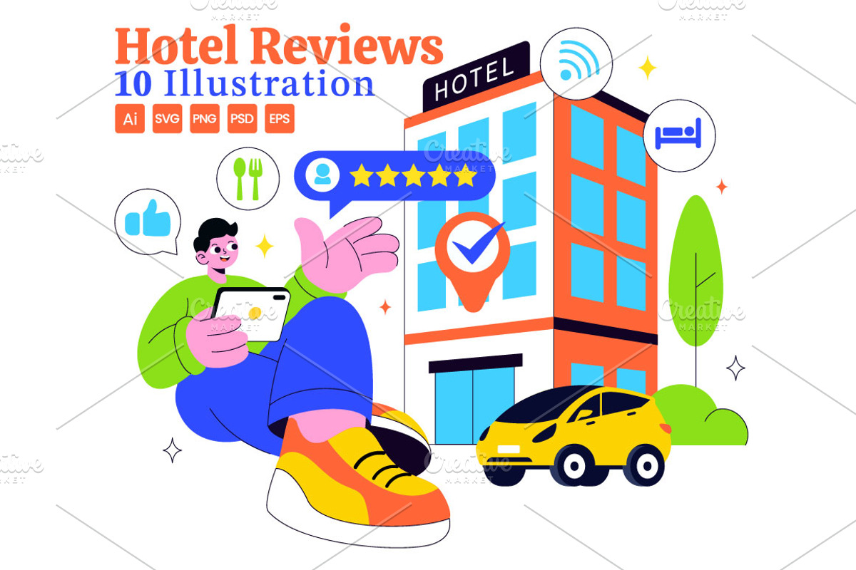 10 Hotel Reviews Illustration, a Person Illustration by denayunebgt (Photo 1 of 4)