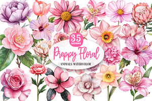 Watercolor Preppy Floral Clipart, an Illustration by Watercolor design