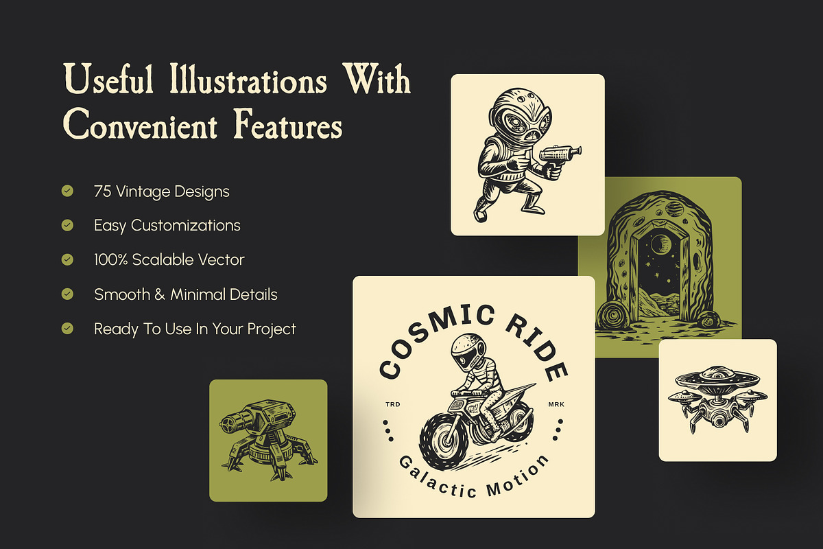 Vintage Alien Illustration Set, a Technology Illustration by Prosymbols (Photo 2 of 10)