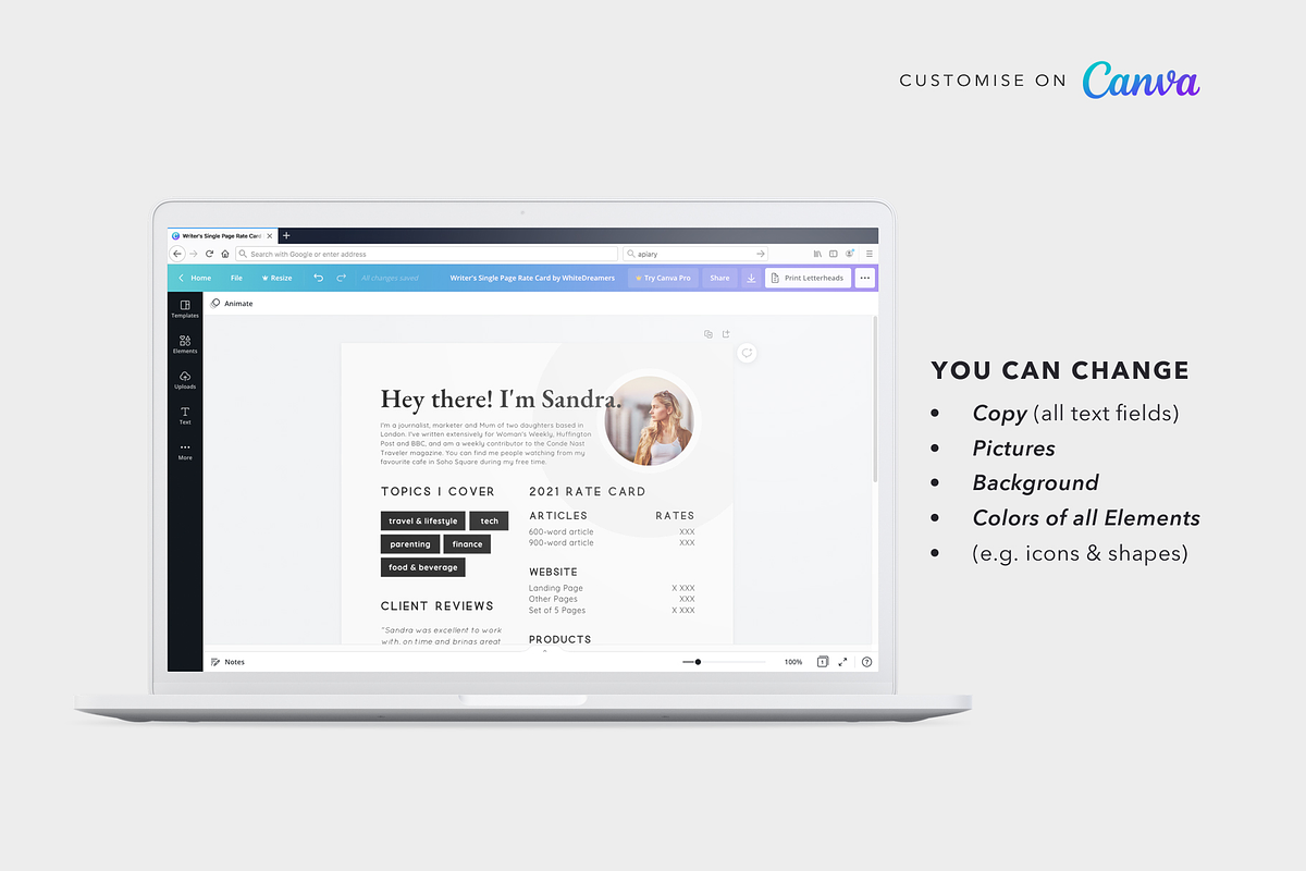 Writer's Single Page Rate Card Canva, a Resume Template by White Dreamers (Photo 3 of 4)