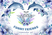 Animals and flowers, watercolor coll, an Animal Illustration by LenArt (Thumbnail 1 of 15)