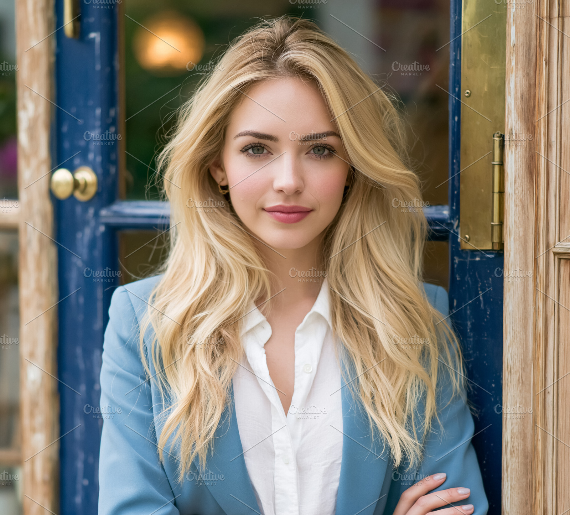 Professional young blonde woman standing outdoor, expressing con, a Person Photo by Studio ANNA