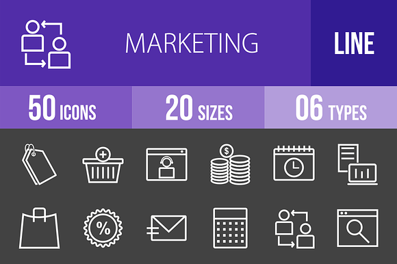 50 Marketing Line Inverted Icons