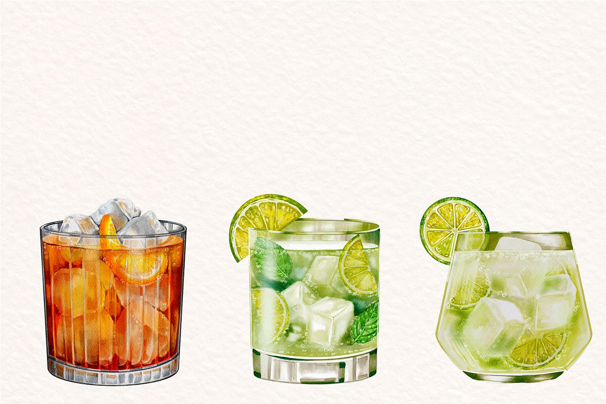 Watercolor Cocktails Illustration, a Food Illustration by ArtbyHien (Photo 5 of 6)